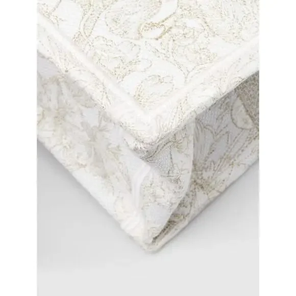 Christian Dior White/Gold Around the World Embroidered Canvas Medium Tote Bag - Picture 5 of 8